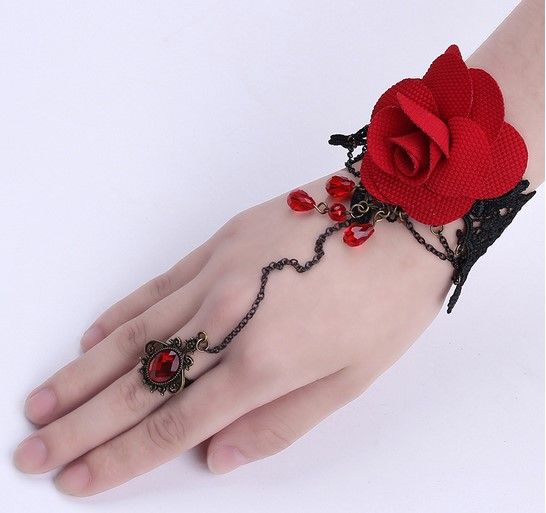 *Pulseira Anel Gótica Red Rose - Cód. OJ253