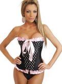 Corselet preto bolinhas rosas - Cód.A2295